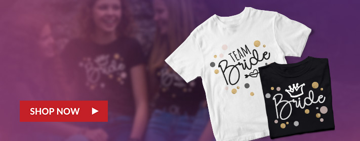 Custom bride 100% cotton t-shirts in white.